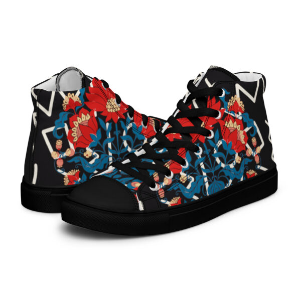 Flower Print with Black and White Men's High Top Shoes