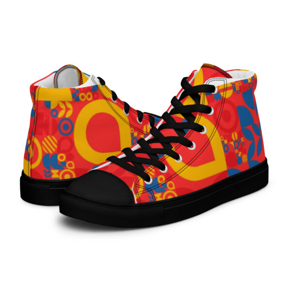 Red, Yellow, and Blue Men’s high top canvas shoes