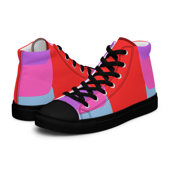 Red, Pink, and Blue Men’s high top canvas shoes