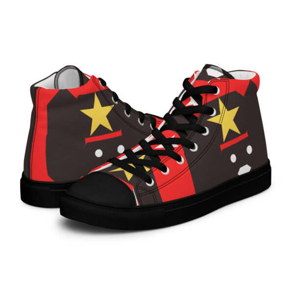 Red, Brown, and White Men’s high top canvas shoes