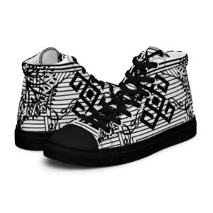 Black and White Patterned Men’s high top canvas shoes